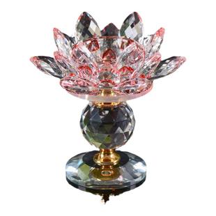 水晶莲花烛台摆件供佛酥油灯座水晶莲花烛台家具工艺品 佛堂供灯