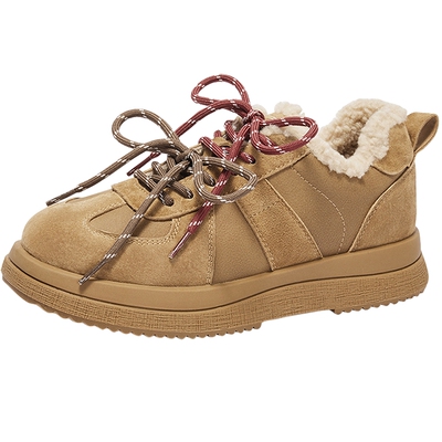 森达厚底加绒板鞋女新款