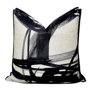 布在布艺 新中式样板房水墨灰抱枕黑白几何随机花纹靠包方枕软装