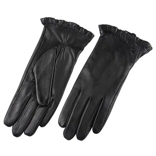 WARMEN真皮手套女士冬季时尚加绒保暖羊皮手套花边触屏皮手套L001
