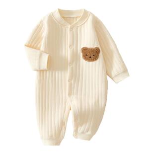 婧麒秋冬新生儿衣服三层保暖加厚连体衣夹棉a类婴儿对开外穿哈衣