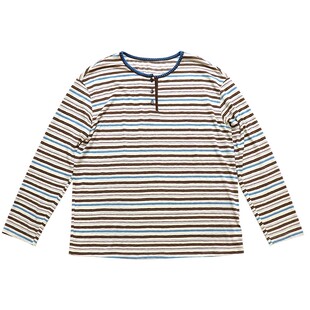 鹿与飞鸟「柔系美式」休闲松弛感手工贝壳绣宽松圆领条纹T恤7428