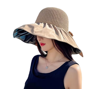 夏天防晒帽女士遮阳大帽檐户外薄款渔夫帽护颈脖子遮脸开车太阳帽