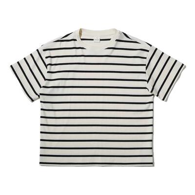 CountryMoment 250G重磅黑白条纹短袖男夏美式宽松复古T恤女体恤