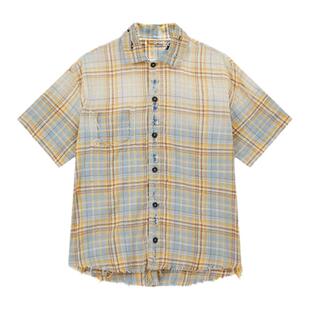 【PacShop】.pac 柠黄/灰蓝土布短袖衬衫 DISTRESSED SHIRT