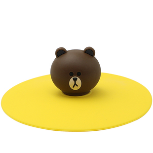 杯盖硅胶line布朗熊可爱圆形防尘通用马克杯配件万能陶瓷水杯盖子