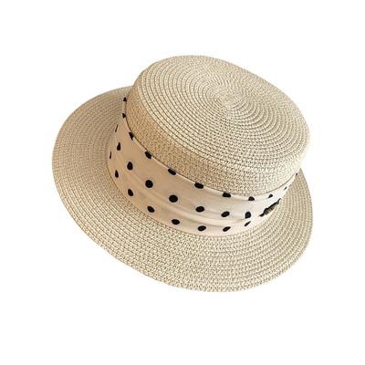 法式复古波点平顶草帽女夏季海边