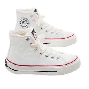 大嘴猴2025秋冬新款加绒保暖厚底增高帆布鞋高帮板鞋休闲小白鞋女