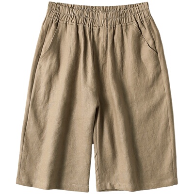 高腰亚麻显瘦五分裤女夏