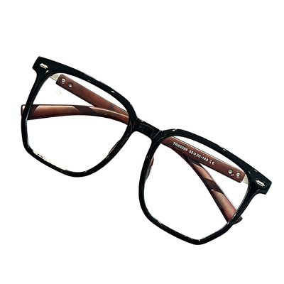 超大框复古木纹黑框眼镜女显脸小