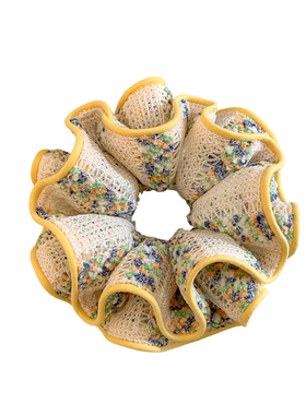 田园风黄色锁边毛线双层大肠发圈
