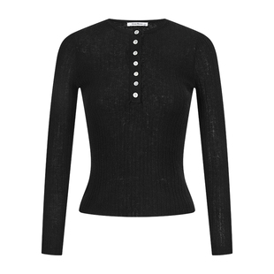 MosesQueen魔西女王纯欲蕾丝边v领针织衫修身显瘦内搭打底衫上衣