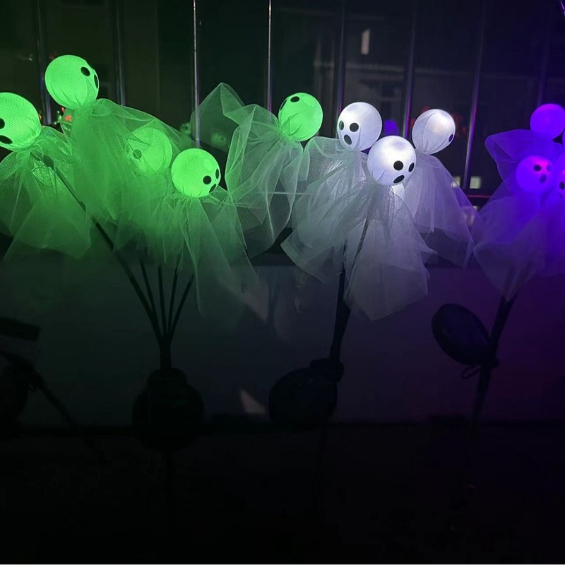 新款太阳能幽灵地插灯6头白纱户外防水庭院万圣节装饰草坪灯