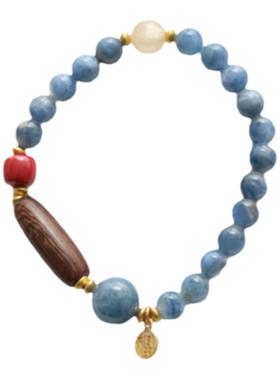 《禅意》五行串珠手链新中式天然蓝晶石帝王砂沉香手串提升能量