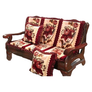 实木沙发垫带靠背四季通用加厚木头木质红木毛绒椅子坐垫靠垫一体
