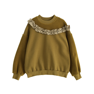 小小大星球童装 低弹丝混纺摇粒绒花边卫衣 冬日女童慵懒拼接上衣