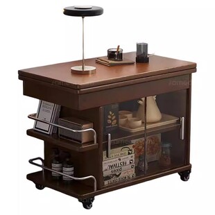 可移动茶几客厅家用折叠边几小户型沙发边柜阳台小茶桌中古风推车