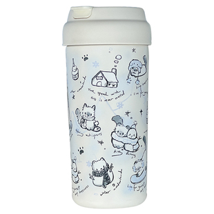 原创雪人猫咪陶瓷内胆不锈钢保温杯吸管大容量高颜值学生便携水杯