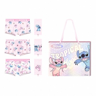 Disney/迪士尼男士内裤纯棉透气四角裤可爱猛男粉色安杰尔礼盒装