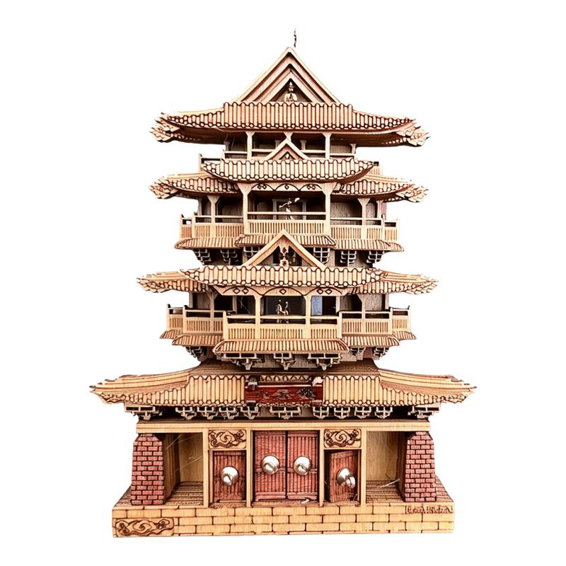 古建飞云楼木质手工小夜灯冰箱贴