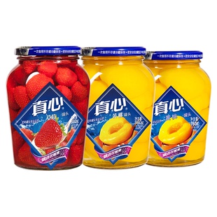 真心罐头黄桃罐头瓶装水果罐头零食橘子菠萝罐头草莓罐头官方正品