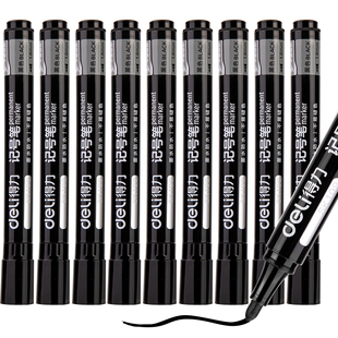 得力记号笔黑色防水不掉色油性大头笔粗头马克笔红蓝快递标记黑笔