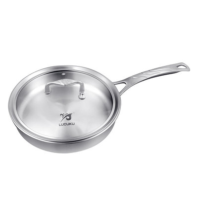 LUCUKU路卡酷304不锈钢牛排煎锅无涂层三层钢平底锅电磁炉燃气用