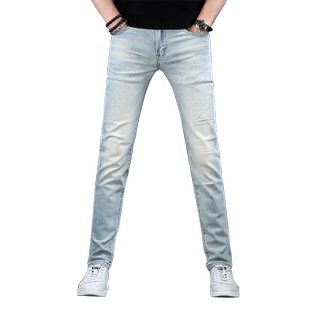 春夏浅蓝修身小脚牛仔裤男款潮流高端弹力高品质百搭男士爆款裤子