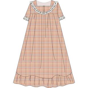 Bananagirl睡裙女夏新款短袖宽松少女中长款格子裙情侣家居服薄男