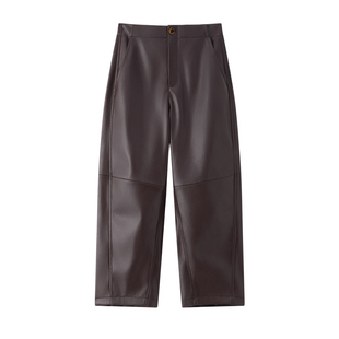 【暗夜柔光】CHICJOJO棕色休闲裤女25冬新款直筒宽松复古九分皮裤