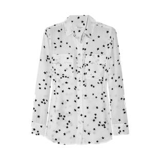 EQ宋慧乔明星同款双口袋宽松星星印花真丝衬衫女双绉桑蚕丝上衣