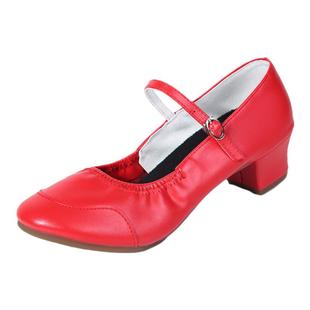 杨丽萍广场舞鞋女软底中跟跳舞鞋牛筋底红色演出舞蹈鞋女银色舞鞋