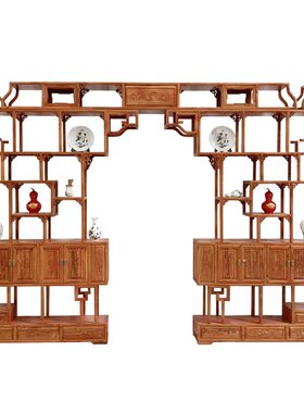全实木月洞门博古架中式仿古伸缩隔断客厅新中式展示柜实木月亮门