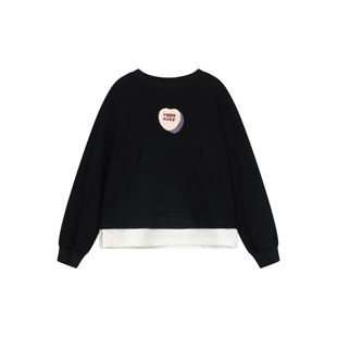 ei童装女童假两件套头卫衣春秋装新款中大童学院风宽松亲子装