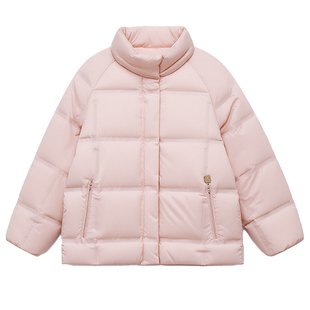 DM100大码百分百女装微胖mm冬季防风立领方格短款轻薄羽绒服外套