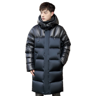 进口鹅绒羽绒服男中长款冬季新款防风加厚撞色时尚科技极寒服男