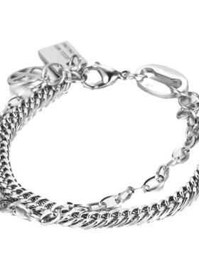 情侣钛钢嘻哈潮吊牌双层手链