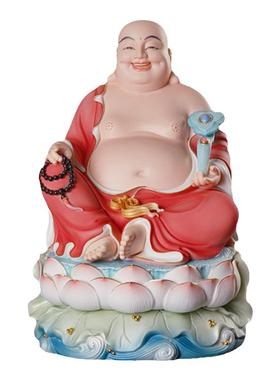 戴玉堂陶瓷摆件《红衣彩水莲座弥勒》弥勒佛家用大肚笑佛供奉佛像