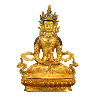 释迦族《妙音天女》尼泊尔手工全鎏金雕花室内家用桌面铜像摆件