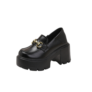 真皮内增高乐福鞋女2025新款矮子乐高跟单鞋英伦黑色JK小皮鞋百搭