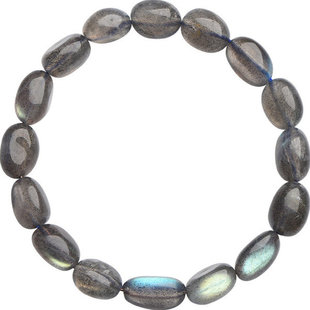 盖亚回声 天然黑体灰月光随型珠手链 彩光拉长石随形手串 批发