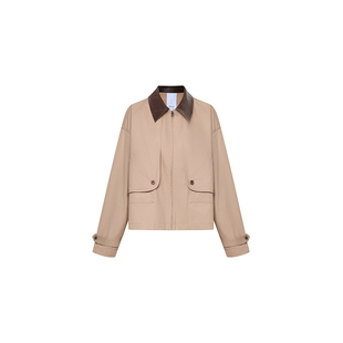 Fabrique【大师夹克】卡其色复古巴恩风 皮领夹克工装外套女秋装