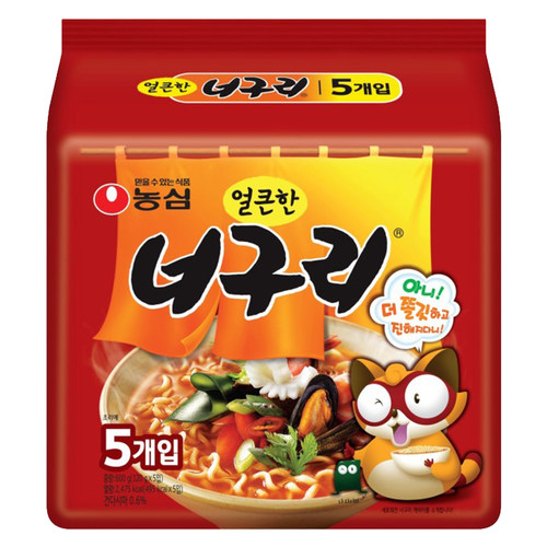 韩国进口农心辣味小浣熊乌龙面乌冬面方便面120gx5袋防弹少年同款