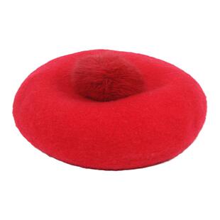 加厚多色韩版羊毛呢帽子秋冬女帽贝雷帽冬季天可爱毛球保暖画家帽