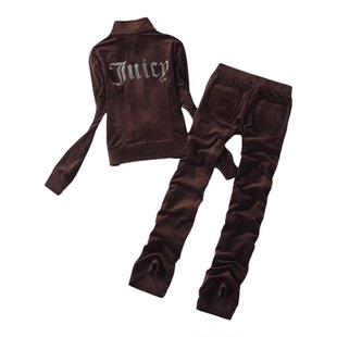 juicy coconut天鹅绒运动服休闲套装女烫钻卫衣立领开衫二件春秋