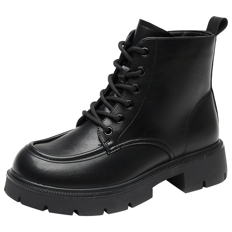 大东2025冬季新款女鞋时尚圆头粗跟中筒马丁靴简约洋气中跟女靴子