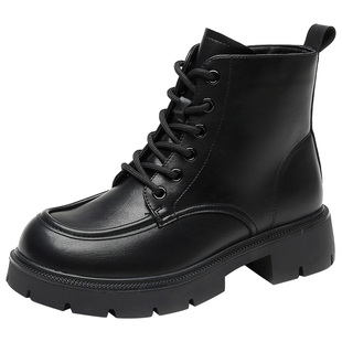 大东2025冬季新款女鞋时尚圆头粗跟中筒马丁靴简约洋气中跟女靴子