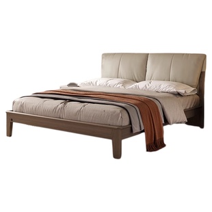 顾家家居实木白蜡木全实木中古风轻奢简约头层牛皮软包主卧双人床