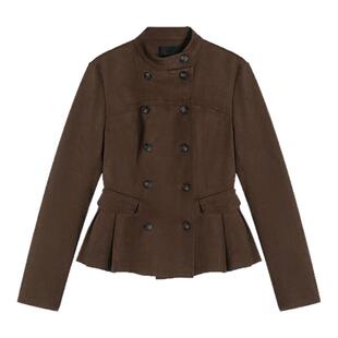 贰羊设计【棕麂】高智感双排扣麂皮绒外套女冬季夹棉短款复古夹克