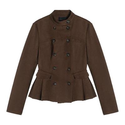 贰羊设计【棕麂】高智感双排扣麂皮绒外套女冬季夹棉短款复古夹克